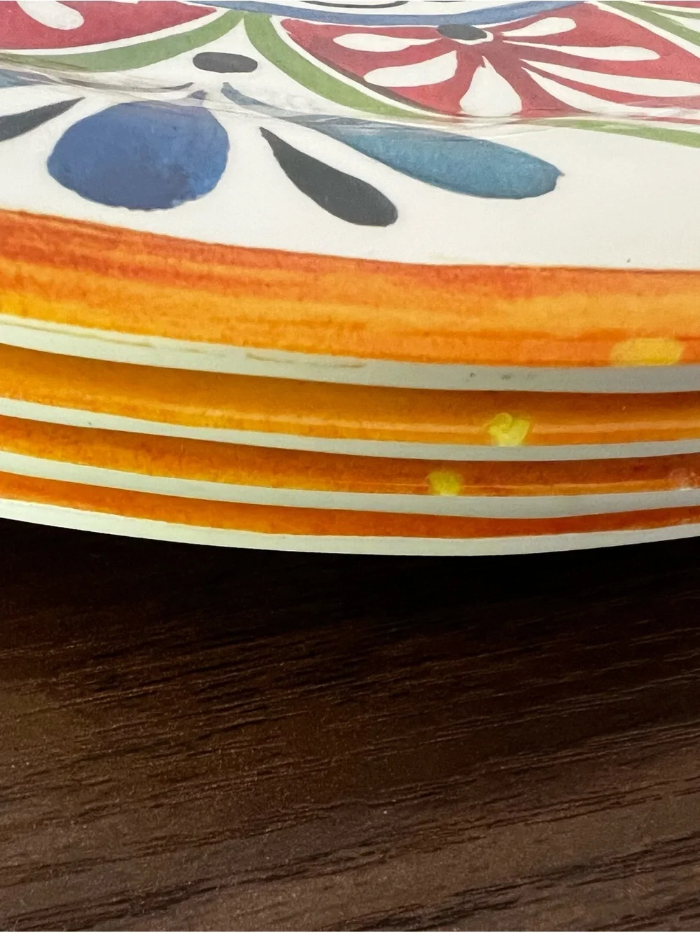 Bed Bath & Beyond Melamine 10.5” Dinner Plates Boho Tuscany Orange Set Of 4